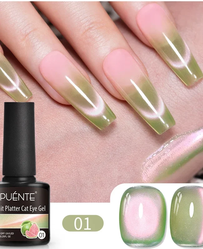 PUENTE Fruit Series Cat Magnetic Gel Nail Polish Summer Green Purple Pink Cat Eye Nail Gel Soak Off UV Semi-Permanent Varnish